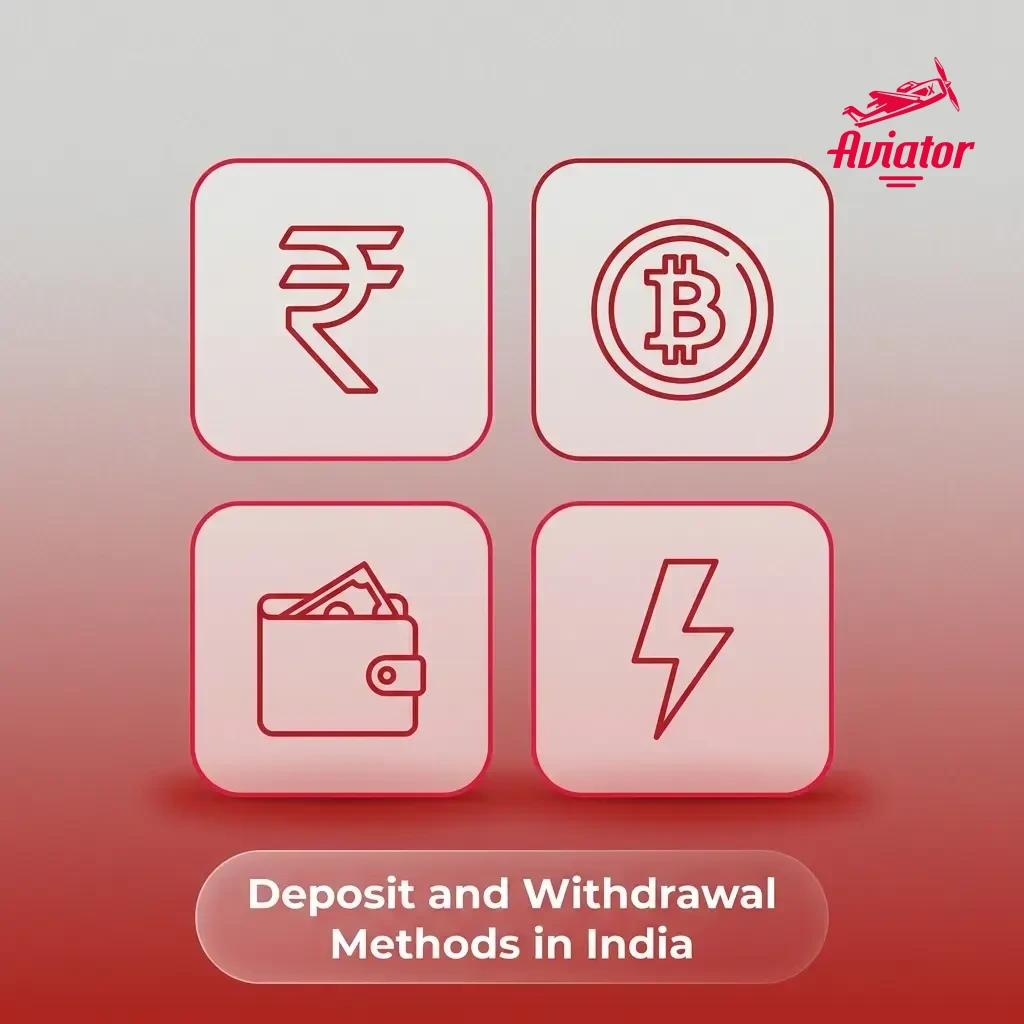 Popular deposit and withdrawal methods for Aviator casinos in India including UPI, PhonePe, Paytm, and crypto options