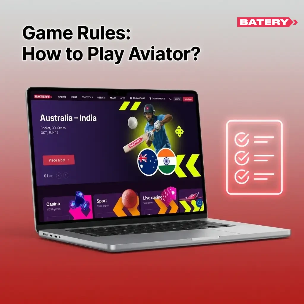 Aviator game rules showing plane with climbing multiplier, bet limits ₹10–₹10,000, and cashout mechanic explained