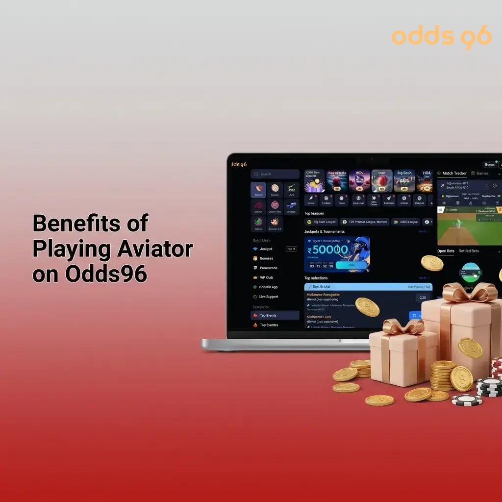 Benefits of playing Aviator on Odds96 including 97% RTP, auto cashout, INR support, and provably fair system for Indian players